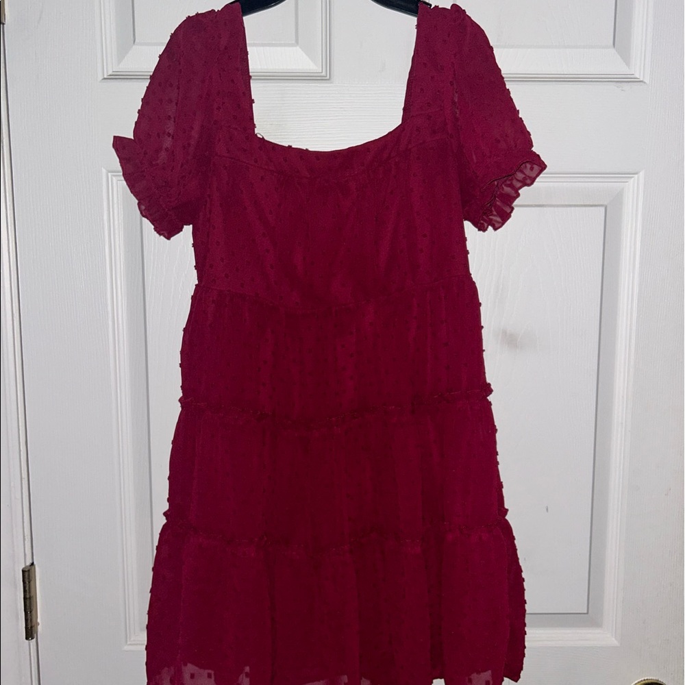 Francesca’s Maroon Short Sleeve Dot Dress